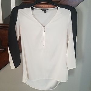 Express XS cream & black silky zipper shirt
